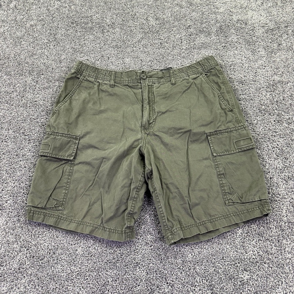 H&M Cargo Shorts Mens Large Green Canvas Elastic Waist Pockets Casual Outdoor